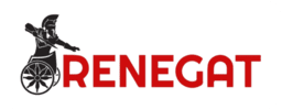 Das Logo der Renegat GmbH - ein antiker Krieger in einem Streitwagen, begleitet vom roten Firmennamen auf weißem Hintergrund